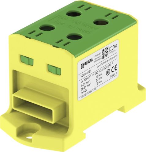 Kopplingsplint Al-Cu 2x95² gul/grön skena